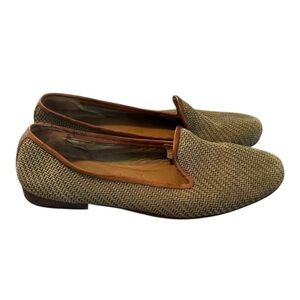 Stubbs & Wootton Straw Loafers with Leather Trim, Natural Tan, Size 9